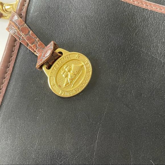 Vintage 1980s Brahmin Shoulder Bag Smooth and Croc Leather Black Brown GUC - Picture 8 of 16